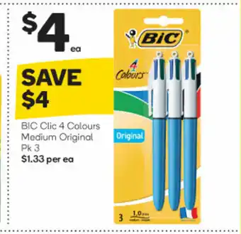 Woolworths BIC Clic 4 Colours Medium Original Pk 3 offer