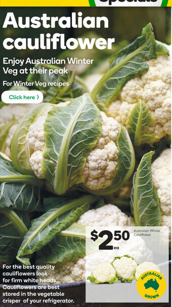 Woolworths Australian Whole Cauliflower offer