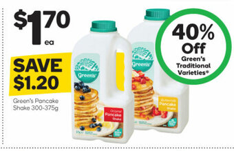 Woolworths Green's Pancake Shake 300-375g offer