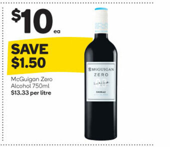 Woolworths McGuigan Zero Alcohol 750ml offer