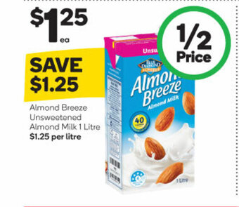 Woolworths Almond Breeze Unsweetened Almond Milk 1 Litre offer