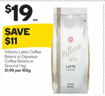 Woolworths Vittoria Latte Coffee Beans or Espresso Coffee Beans or Ground 1kg offer