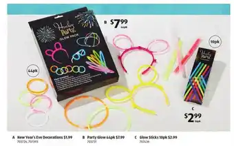 ALDI New year's eve decoration party glow 44pk glow sticks 10pk offer