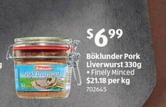 ALDI Böklunder pork liverwurst offer