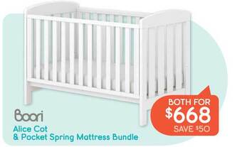 Boori alice cot & pocket spring mattress bundle