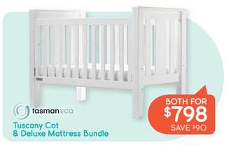 Baby Bunting Tasmaneco tuscany cot & deluxe mattress bundle offer