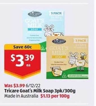 ALDI Tricare goat's milk soap offer