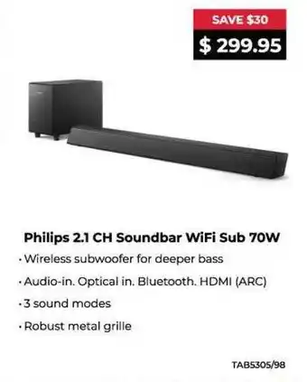 Philips 2.1 ch soundbar wifi sub 70w