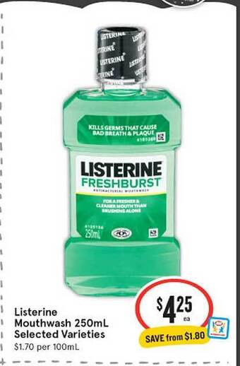 IGA Listerine mouthwash 250ml offer