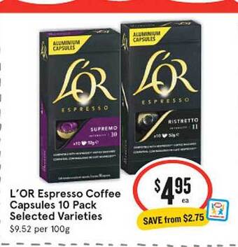 IGA L'or espresso coffee capsules 10 pack offer