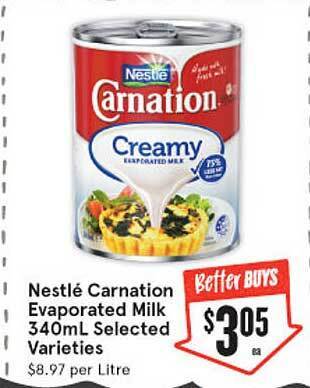 IGA Nestlé carnation evaporated milk 340ml offer