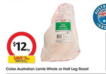 Coles Coles australian lamb whole or half leg roast offer