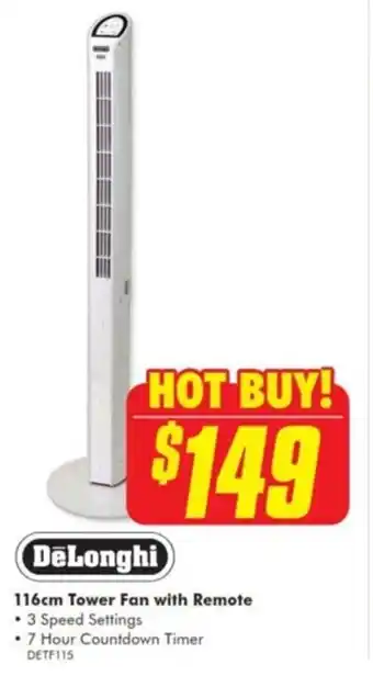 The Good Guys Delonghi 116cm Tower Fan with Remote offer