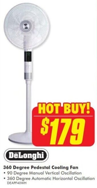 The Good Guys Delonghi 360 Degree Pedestal Cooling Fan offer