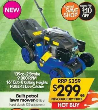 Built Petrol Lawn Mower 45 Litre