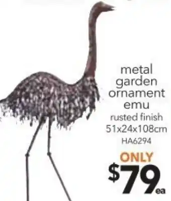 Cheap as Chips Metal Garden Ornament Emu 51x24x108cm offer