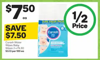 Woolworths Curash Water Wipes Baby Wipes 3 x Pk80 offer