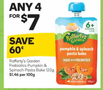 Woolworths Rafferty's Garden Prebiotics Pumpkin & Spinach Pasta Bake 120g offer