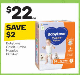 Woolworths BabyLove Cosifit JUmbo Nappies Pk 54-76 offer