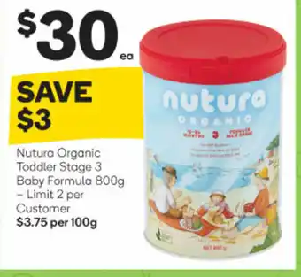 Nutura Organic Toddler Stage 3 Baby Formula 800g