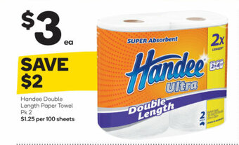 Woolworths Handee Double Length Paper Towel Pk 2 offer