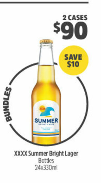 Woolworths XXXX Summer Bright Lager Bottles 24x330mL offer