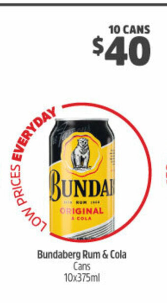 Woolworths Bundaberg Rum & Cola Cans 10x375ml offer