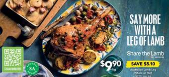Drakes Australian lamb leg whole or half offer