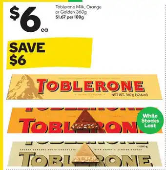Woolworths Toblerone milk orange or golden offer