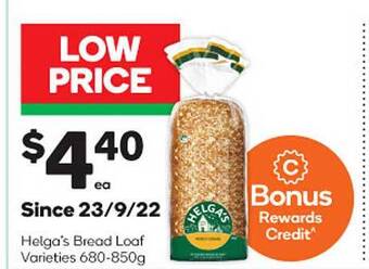 Woolworths Helga's bread loaf varieties offer