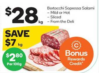Woolworths Bertocchi sopressa salami offer