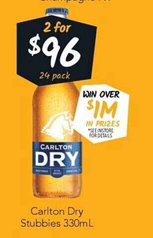 Cellarbrations Carlton dry stubbies offer