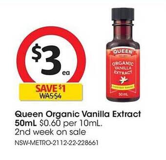 Coles Queen organic vanilla extract 50ml offer