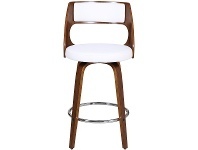 LivingStyles Oslo Commercial Grade Swivel Counter Stool, White / Walnut with Silver Footrest offer