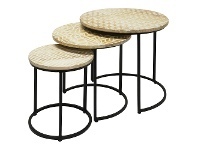 LivingStyles Esme 3 Piece Imbossed Mango Wood & Iron Round Side Table Set offer