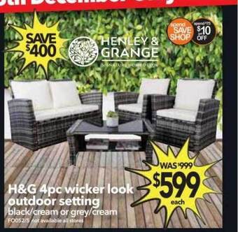 Cheap as Chips H&g 4pc wicker look outdoor setting offer