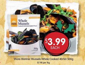 Shore mariner mussels whole cooked