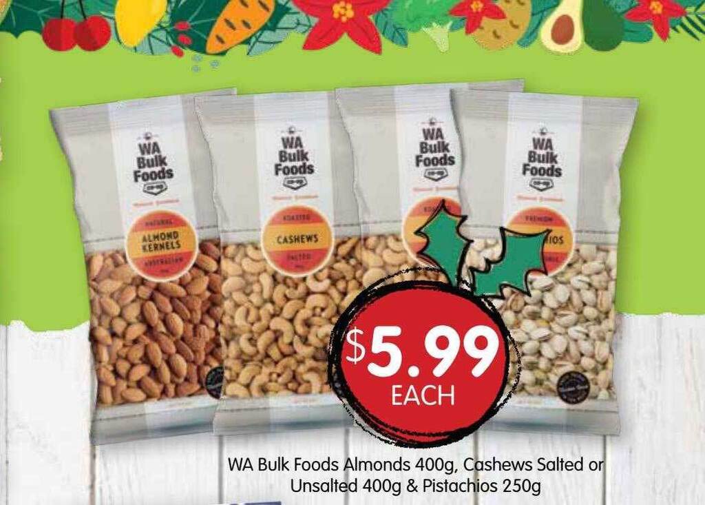 Wa bulk foods almonds 400 g, cashews salted or unsalted 400 g