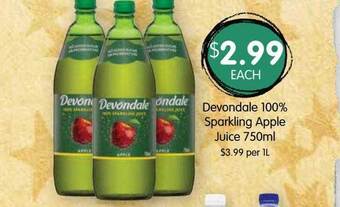 Spudshed Devondale 100% sparkling apple juice 750ml offer