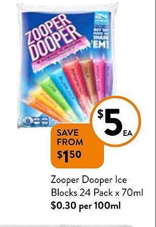 Foodworks Zooper dooper ice blocks 24 pack x 70ml offer