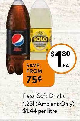 Foodworks Pepsi soft drinks 1.25l offer