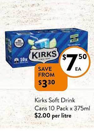 Kirks soft drink cans 10 pack x 375ml