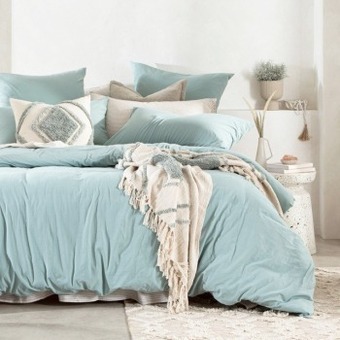Pillow Talk Stonewashed cotton dusty aqua quilt cover set by habitat offer