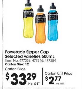 Campbells Wholesale Powerade sipper cap selected varieties offer