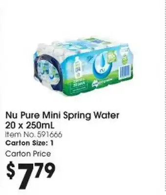 Nu pure mini spring water 20 x 250ml
