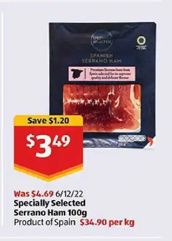 ALDI Specially selected serrano ham product of spain offer