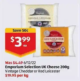 ALDI Emporium selection uk cheese vintage cheddar or red leicester offer