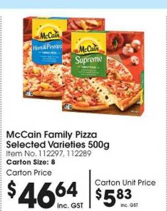Campbells Wholesale Mccain family pizza selected varieties offer