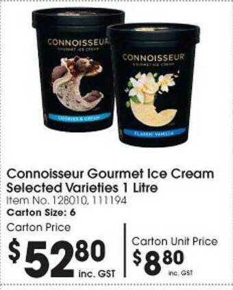 Connoisseur gourmet ice cream selected varieties