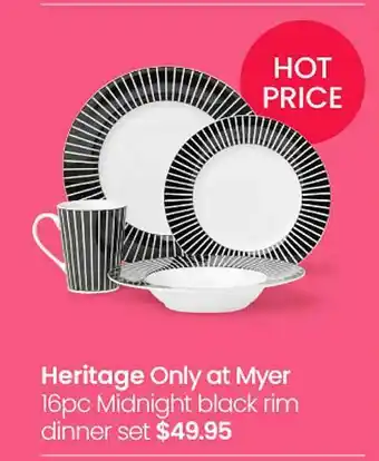 Myer Heritage 16pc midnight black rim dinner set offer
